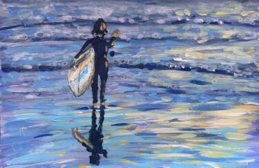 Pittura intitolato "Sunset surfer" da Jane Mulvaney, Opera d'arte originale, Acrilico