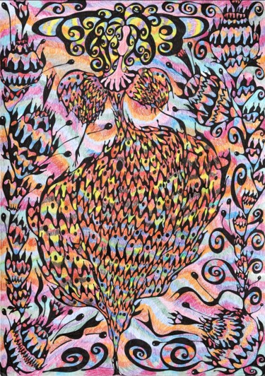 "Fire" başlıklı Resim Irina Shumskaya tarafından, Orijinal sanat, Jel kalem Karton üzerine monte edilmiş