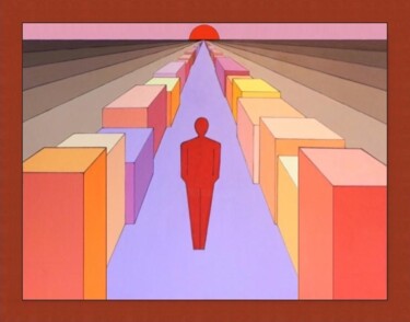 제목이 "MAN ALONE"인 미술작품 Alain Maters로, 원작, 기름 나무 들것 프레임에 장착됨
