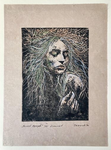 Incisioni, stampe intitolato "Forrest Nymph" da Takush, Opera d'arte originale, Incisioni su linoleum