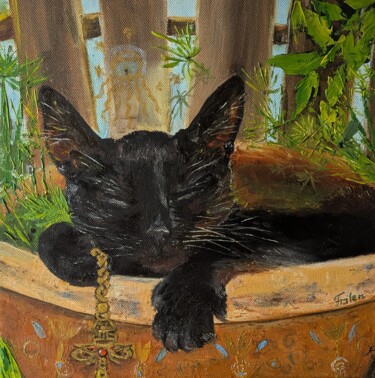 Schlaf im Goldenen Garten Schilderij getiteld "Schlaf im Goldenen…" door Ellen Frischbutter, Origineel Kunstwerk, Olie