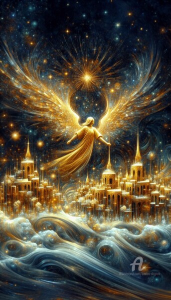Arte digitale intitolato "Winter Angel" da Davina Dugnas, Opera d'arte originale, Pittura digitale Montato su Telaio per bar…