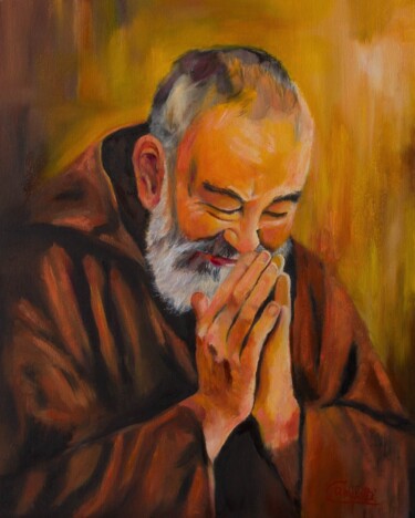 Pittura intitolato "Padre Pio in preghi…" da Antonio Camiletti, Opera d'arte originale, Olio
