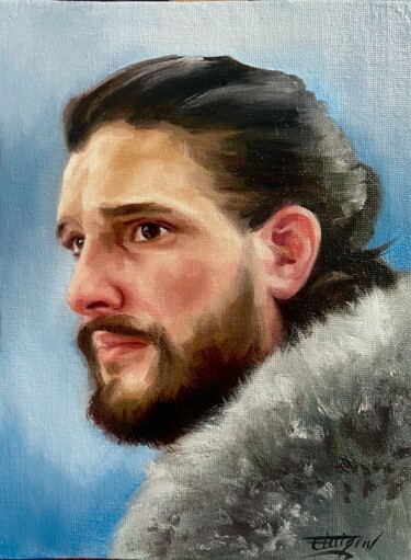 Schilderij getiteld "Kit Harington as Jo…" door Virginie Martin Blaise, Origineel Kunstwerk, Olie Gemonteerd op Karton
