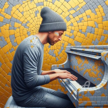 Arte digitale intitolato "Chris Martin on Pia…" da Davina Dugnas, Opera d'arte originale, Pittura digitale Montato su Telaio…