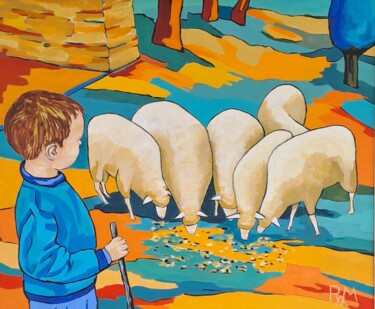 绘画 标题为“Hugo, le petit past…” 由Régine Méric-Augier, 原创艺术品, 丙烯 安装在木板上