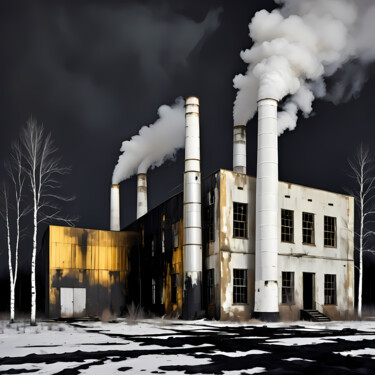 Digitale Kunst getiteld "Fabrik bei Nacht" door Harald Kosinsky, Origineel Kunstwerk, Foto Montage