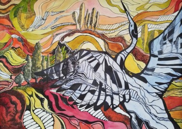 Painting titled "Графика рисовых пол…" by Vitalina Kineva, Original Artwork, Watercolor