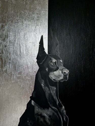 The Doberman. Dialogue of Opposites Painting titled "The Doberman. Dialo…" by Valeriya Seldina, Original Artwork, Acrylic