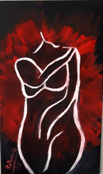 Schilderij getiteld "Mujer" door Alejandra Budnik, Origineel Kunstwerk, Acryl Gemonteerd op Frame voor houten brancard