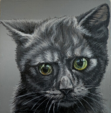 gray cat. portrait from photo Painting titled "gray cat. portrait…" by Antonina Pavlic, Original Artwork, Acrylic