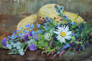 Hat and flowers. Reproduction on canvas limited edition Εκτυπώσεις & Χαρακτικά με τίτλο "Hat and flowers. Re…" από Simanolya, Αυθεντικά έργα τέχνης, Ψηφιακή εκτύπωση