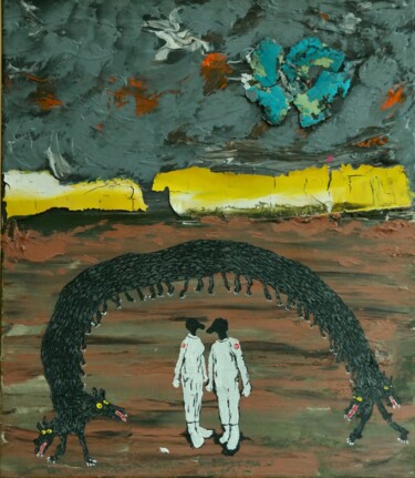 「Kurtlar Sofrası」というタイトルの絵画 Ahmet Öcalによって, オリジナルのアートワーク, アクリル