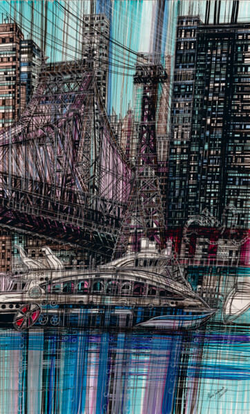 Dessin intitulée "Queensboro Bridge" par Maria Susarenko, Œuvre d'art originale, Encre