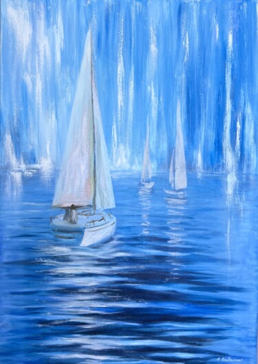 Картина под названием "Dream Sailing" - Oksana Salminen, Подлинное произведение искусства, Масло Установлен на Деревянная ра…