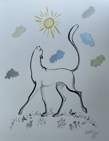 The Cat Who Walks with the Sun Dessin intitulée "The Cat Who Walks w…" par Anita Zotkina, Œuvre d'art originale, Encre