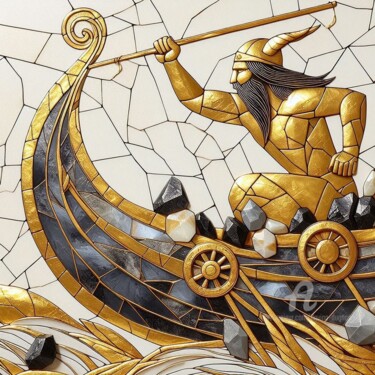 "Thor" başlıklı Dijital Sanat Davina Dugnas tarafından, Orijinal sanat, Dijital Kolaj Ahşap Sedye çerçevesi üzerine monte ed…