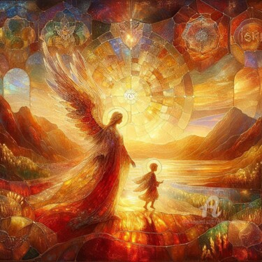 "Spiritual Guide" başlıklı Dijital Sanat Davina Dugnas tarafından, Orijinal sanat, Dijital Resim Ahşap Sedye çerçevesi üzeri…