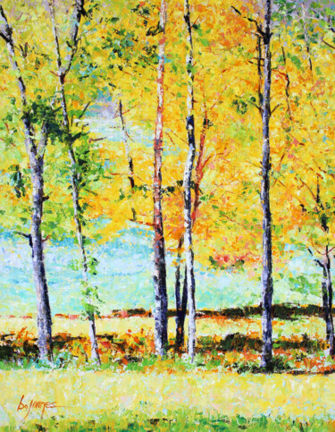"Turning Yellow trees" Pittura intitolato ""Turning Yellow tre…" da Bill James Family Estate-Jo Ann James Trustee, Opera d'arte originale, Olio Mon…