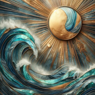 Digital Arts με τίτλο "The Great Wave" από Davina Dugnas, Αυθεντικά έργα τέχνης, Ψηφιακή ζωγραφική Τοποθετήθηκε στο Ξύλινο φ…
