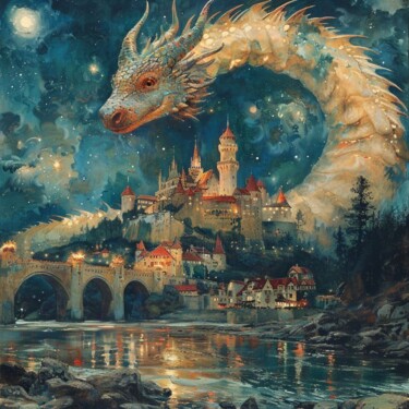 Peinture intitulée "The Moon Sentinel" par Andre Gulyaev, Œuvre d'art originale, Huile Monté sur Châssis en bois