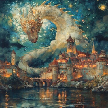 Pittura intitolato "Light Over the Towe…" da Andre Gulyaev, Opera d'arte originale, Olio Montato su Telaio per barella in le…