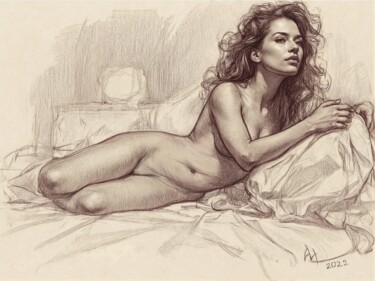 图画 标题为“The recumbent model” 由Goroboy, 原创艺术品, 铅笔 安装在artwork_cat.上