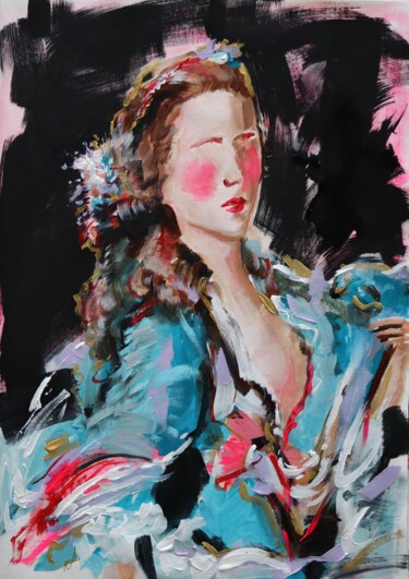 Painting titled "Miss M. with Bird" by Antigoni Tziora, Original Artwork, Acrylic