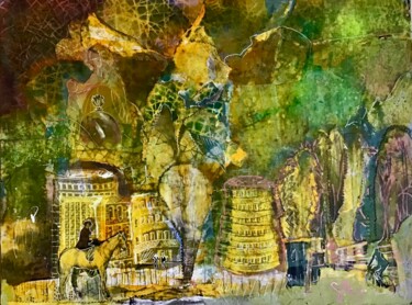 Collages intitolato "Paysage jaune" da Sarah Lanyi, Opera d'arte originale, Acrilico Montato su Cartone