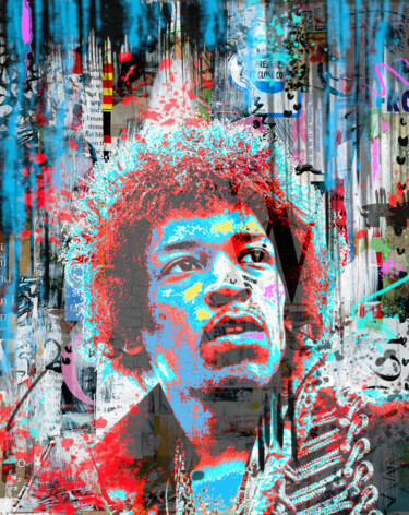 pop art street art célébrité 20-Jimi Hendrix Arte digitale intitolato "pop art street art…" da Yank, Opera d'arte originale, Collage digitale Montato su Telaio per barel…