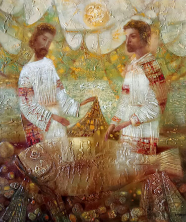 Pittura intitolato "Big fish" da Anatoly Tarabanov, Opera d'arte originale, Olio Montato su Telaio per barella in legno