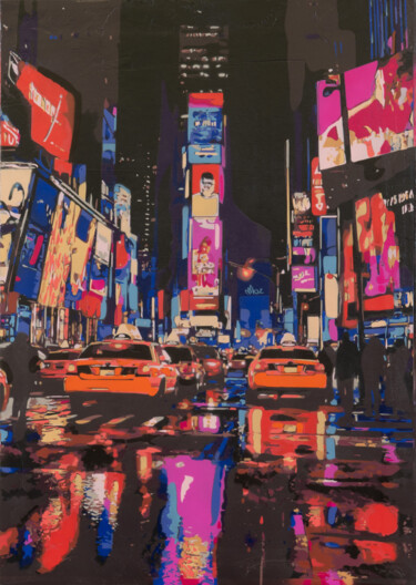 Pintura intitulada "NYC rain 16" por Marco Barberio, Obras de arte originais, Tinta spray Montado em Armação em madeira