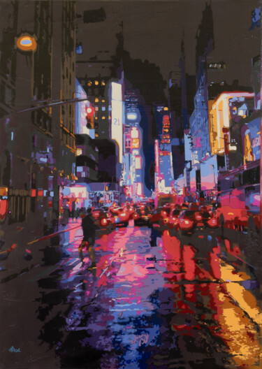 NYC Rain 18 Peinture intitulée "NYC Rain 18" par Marco Barberio, Œuvre d'art originale, Bombe aérosol Monté sur Châssis en bois
