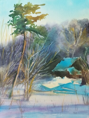 Peinture intitulée "Memory of Blue Snow" par Ariadna Shmidt (AriS), Œuvre d'art originale, Aquarelle