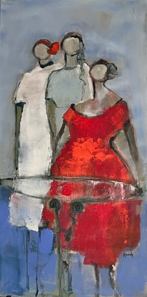 Pintura intitulada "Une table pour trois" por Marie Rouach, Obras de arte originais, Acrílico Montado em Armação em madeira