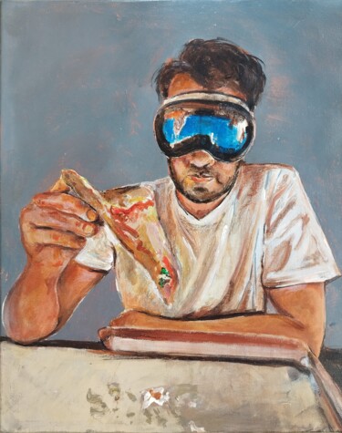 绘画 标题为“DREAMING PIZZA” 由Mennato Tedesco, 原创艺术品, 油 安装在木质担架架上
