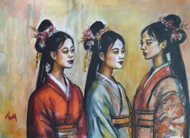 绘画 标题为“Les trois soeurs” 由Martine Banacer, 原创艺术品, 水彩
