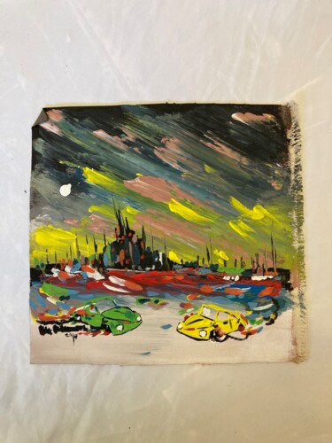 Painting titled "Renkli Gece Ekspresi" by Ahmet Öcal, Original Artwork, Acrylic