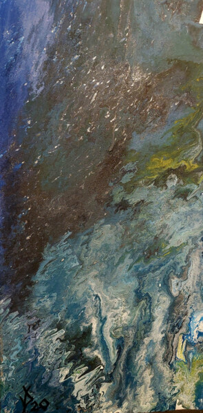 Schilderij getiteld "Blue" door Viktoria Dragon, Origineel Kunstwerk, Acryl Gemonteerd op Frame voor houten brancard