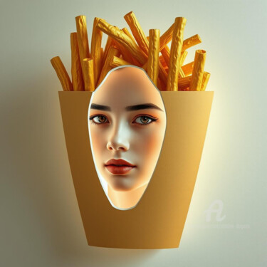数字艺术 标题为“French Fries in Yea…” 由Davina Dugnas, 原创艺术品, 数字拼贴 安装在木质担架架上