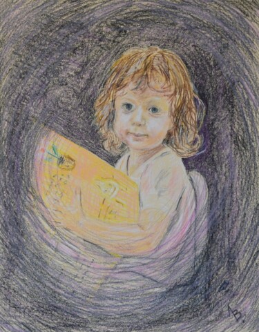 绘画 标题为“Kira with a book” 由Vladimir Lebedev, 原创艺术品, 油 安装在纸板上