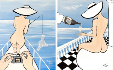 Diptych: Italian Vacation – La Dolce Escape Schilderij getiteld "Diptych: Italian Va…" door Kristina Mallen, Origineel Kunstwerk, Acryl Gemonteerd op Frame voor houten…
