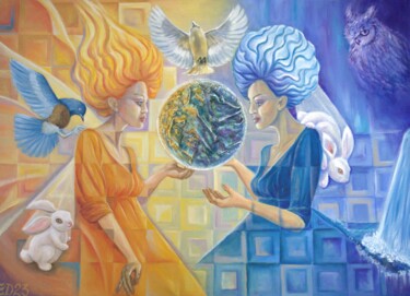 Reboot. Reload. Pittura intitolato "Reboot. Reload." da Elena Dunaeva, Opera d'arte originale, Olio Montato su Telaio per barella in legno