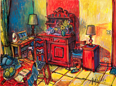 Schilderij getiteld "LE SALON SETOIS" door Toto Pissaco, Origineel Kunstwerk, Acryl Gemonteerd op Karton