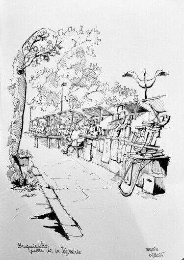 Dibujo titulada "Les bouquinistes,…" por Veronique Gaudin, Obra de arte original, Tinta