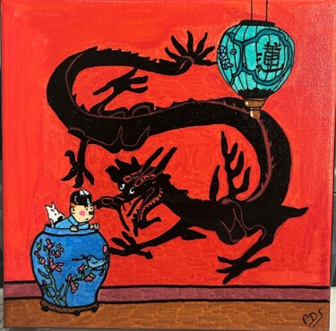 绘画 标题为“Lotus bleu” 由Paulo Dos Santos, 原创艺术品, 丙烯 安装在木质担架架上