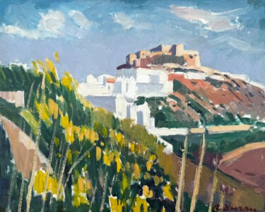 Pittura intitolato "Pueblo Mediterráneo…" da Rafael Duran Benet, Opera d'arte originale, Olio Montato su Altro pannello rigi…