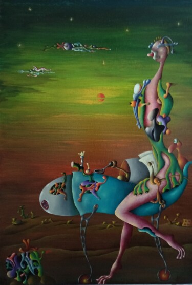 Peinture intitulée "Dirigeable" par Andrej Platounov, Œuvre d'art originale, Huile Monté sur Châssis en bois