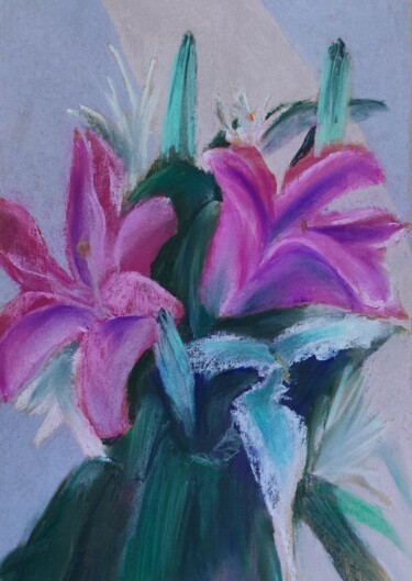 Pink and White Lilies. Right, 40x28 제목이 "Pink and White Lili…"인 그림 Sveta Uvarova로, 원작, 파스텔