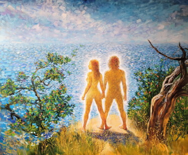 "Adam and Eve" large oil painting on canvas 100x120 cm Schilderij getiteld ""Adam and Eve" larg…" door Simanolya, Origineel Kunstwerk, Olie Gemonteerd op Frame voor houten brancard